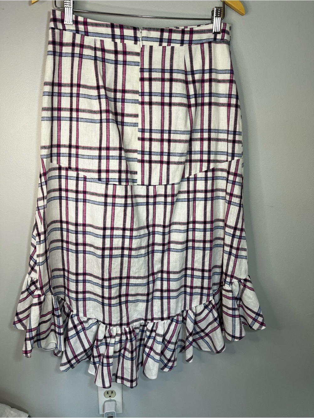 NWT Parker Linen-Cotton Plaid Hi-Low Ruffled Shirred Women’s Size 8 - Picture 6 of 12